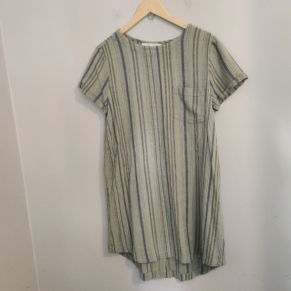 Cloth & Stone Anthropologie Green Blue Striped Tunic Dress Size Small Cap Sleeve - Picture 9 of 10